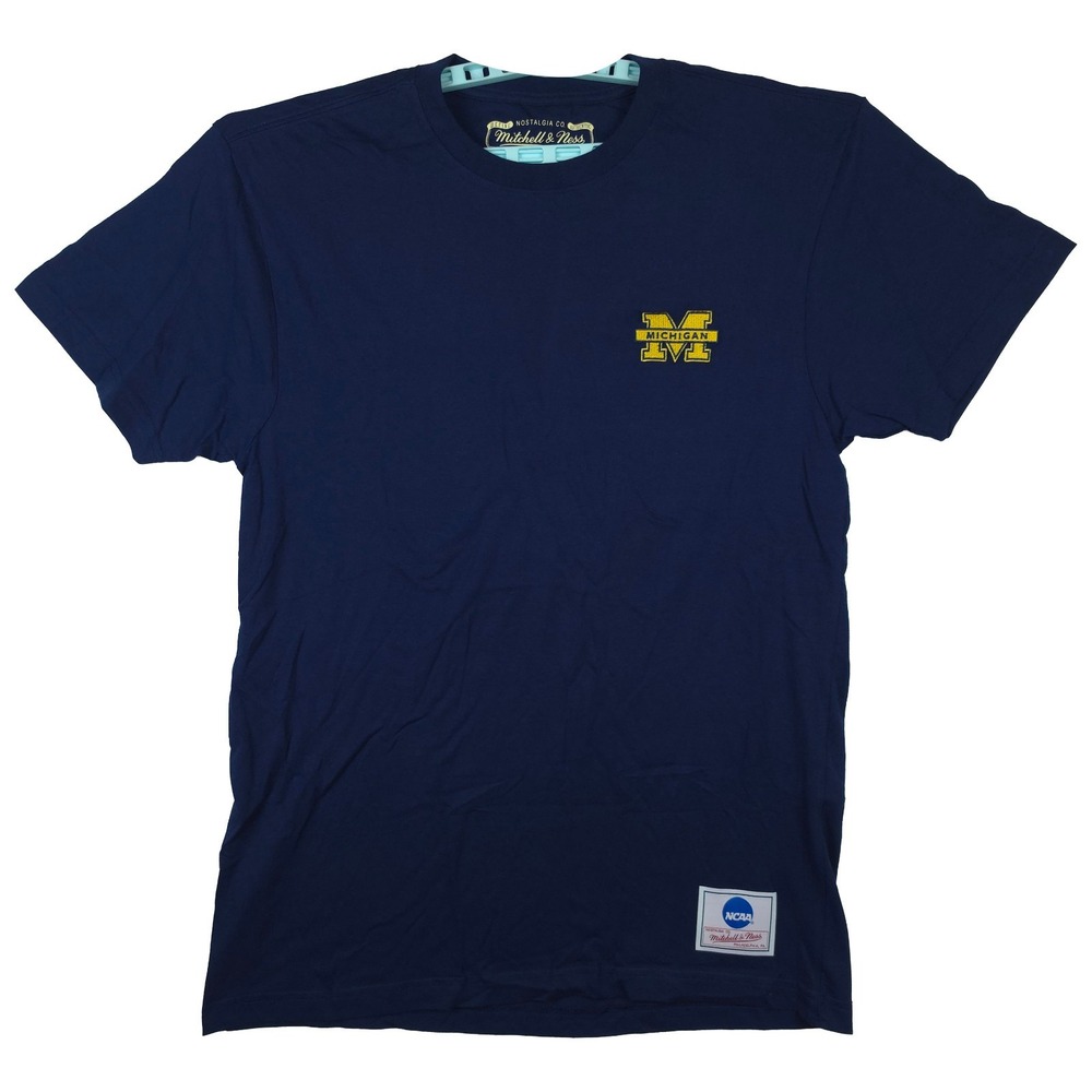 Michigan Wolverines Mitchell & Ness NCAA Large Shirt Embroidery Logo Navy New